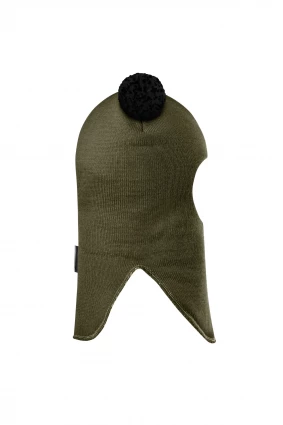 Зимова шапочка-шолом Corona.hm "Пандочка з чорними помпонами" хакі