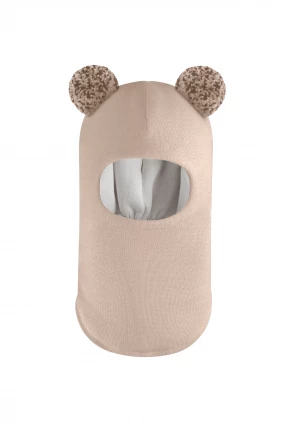 Зимова шапочка-шолом Corona.hm "Пандочка з помпонами МЕЛАНЖ" беж золотий