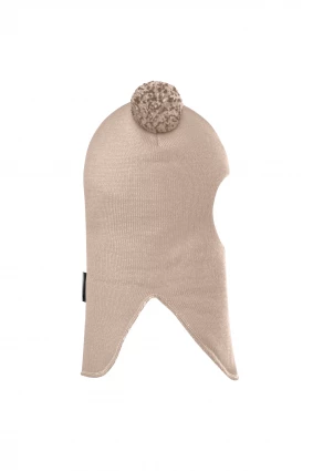 Зимова шапочка-шолом Corona.hm "Пандочка з помпонами МЕЛАНЖ" беж золотий