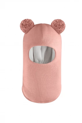 Зимова шапочка-шолом Corona.hm "Пандочка з помпонами МЕЛАНЖ" пудра