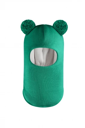 Зимова шапочка-шолом Corona.hm "Пандочка з помпонами МЕЛАНЖ" смарагд