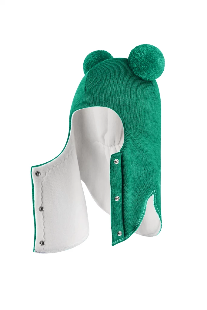 Зимова шапочка-шолом Corona.hm "Пандочка"  із кнопками  смарагд