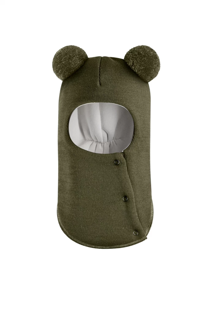 Зимняя шапочка шлем Corona.hm "Пандочка" на кнопках хаки