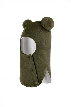 Зимняя шапочка шлем Corona.hm "Пандочка" на кнопках хаки