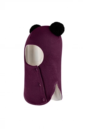 Зимняя шапочка шлем Corona.hm "Пандочка с черными помпонами" на кнопочках бордо