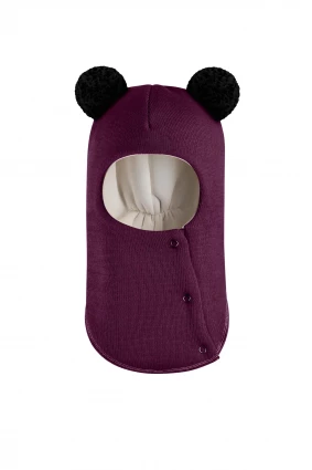 Зимняя шапочка шлем Corona.hm "Пандочка с черными помпонами" на кнопочках бордо