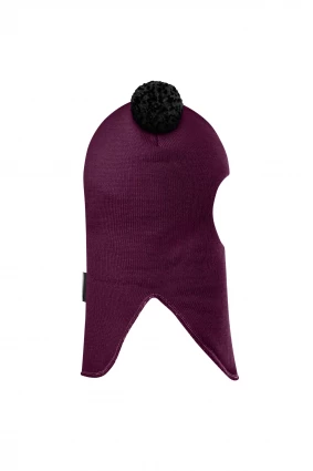 Зимняя шапочка шлем Corona.hm "Пандочка с черными помпонами" на кнопочках бордо