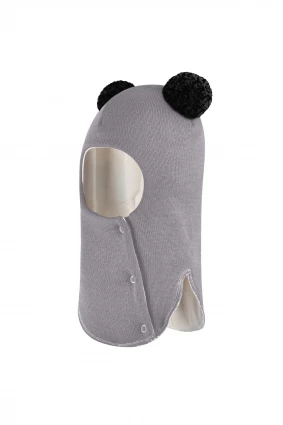 Зимова шапочка-шолом Corona.hm "Пандочка з чорними помпонами" на кнопочках димка