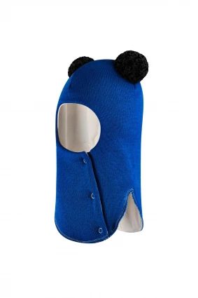 Зимняя шапочка шлем Corona.hm "Пандочка с черными помпонами" на кнопочках электрик