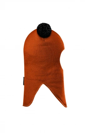 Зимняя шапочка шлем Corona.hm "Пандочка с черными помпонами" на кнопочках оранж
