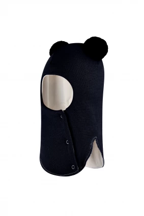 Зимняя шапочка шлем Corona.hm "Пандочка с черными помпонами" на кнопочках синий бархат