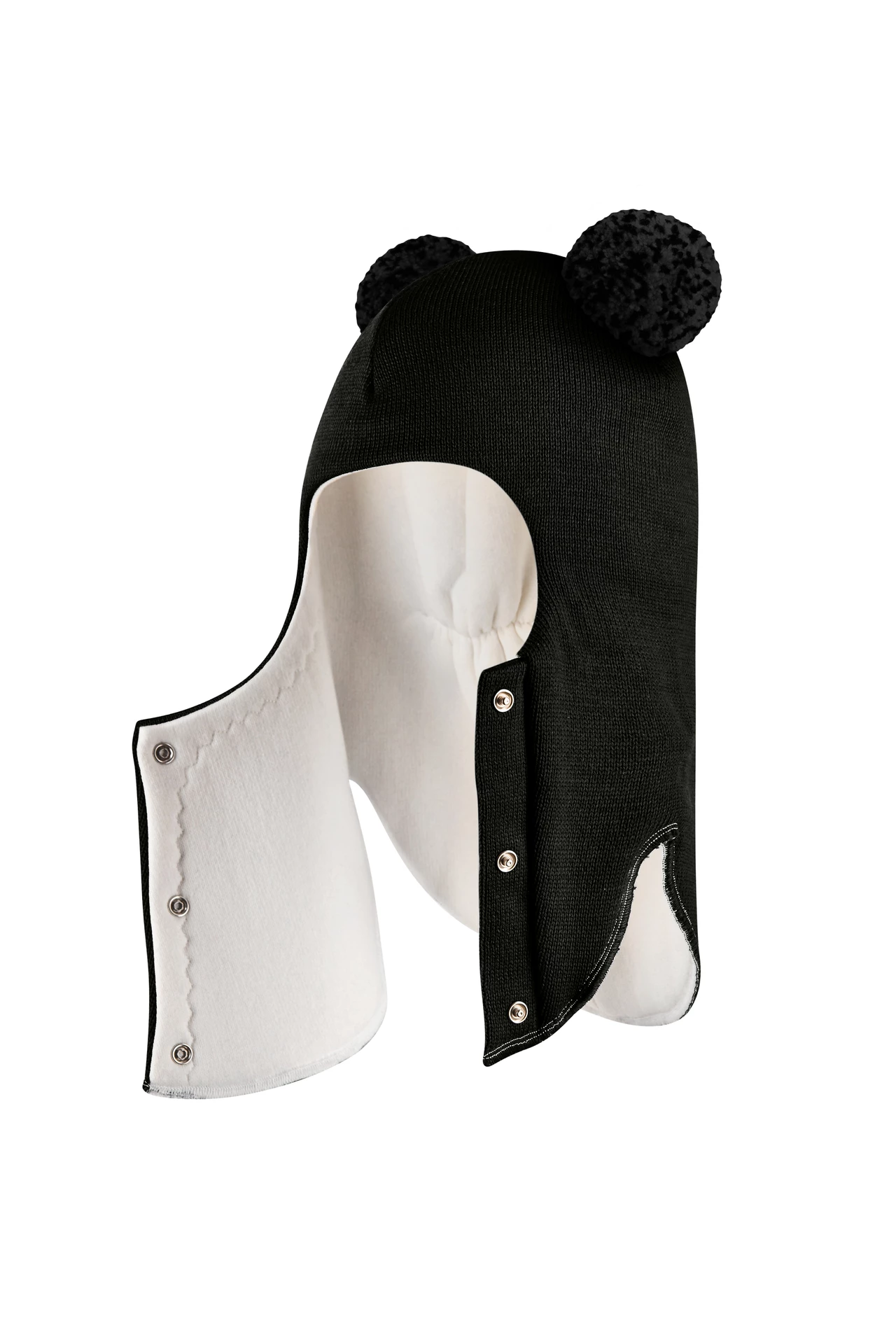 Зимова шапочка-шолом Corona.hm "Пандочка з чорними помпонами" на кнопочках чорний