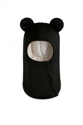 Зимняя шапочка шлем Corona.hm "Пандочка с черными помпонами" на кнопочках черный