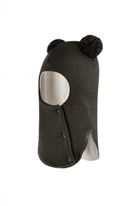 Зимняя шапочка шлем Corona.hm "Пандочка с помпонами МЕЛАНЖ" на кнопочках графит