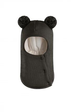 Зимняя шапочка шлем Corona.hm "Пандочка с помпонами МЕЛАНЖ" на кнопочках графит