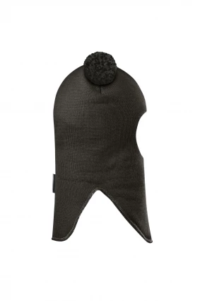 Зимняя шапочка шлем Corona.hm "Пандочка с помпонами МЕЛАНЖ" на кнопочках графит