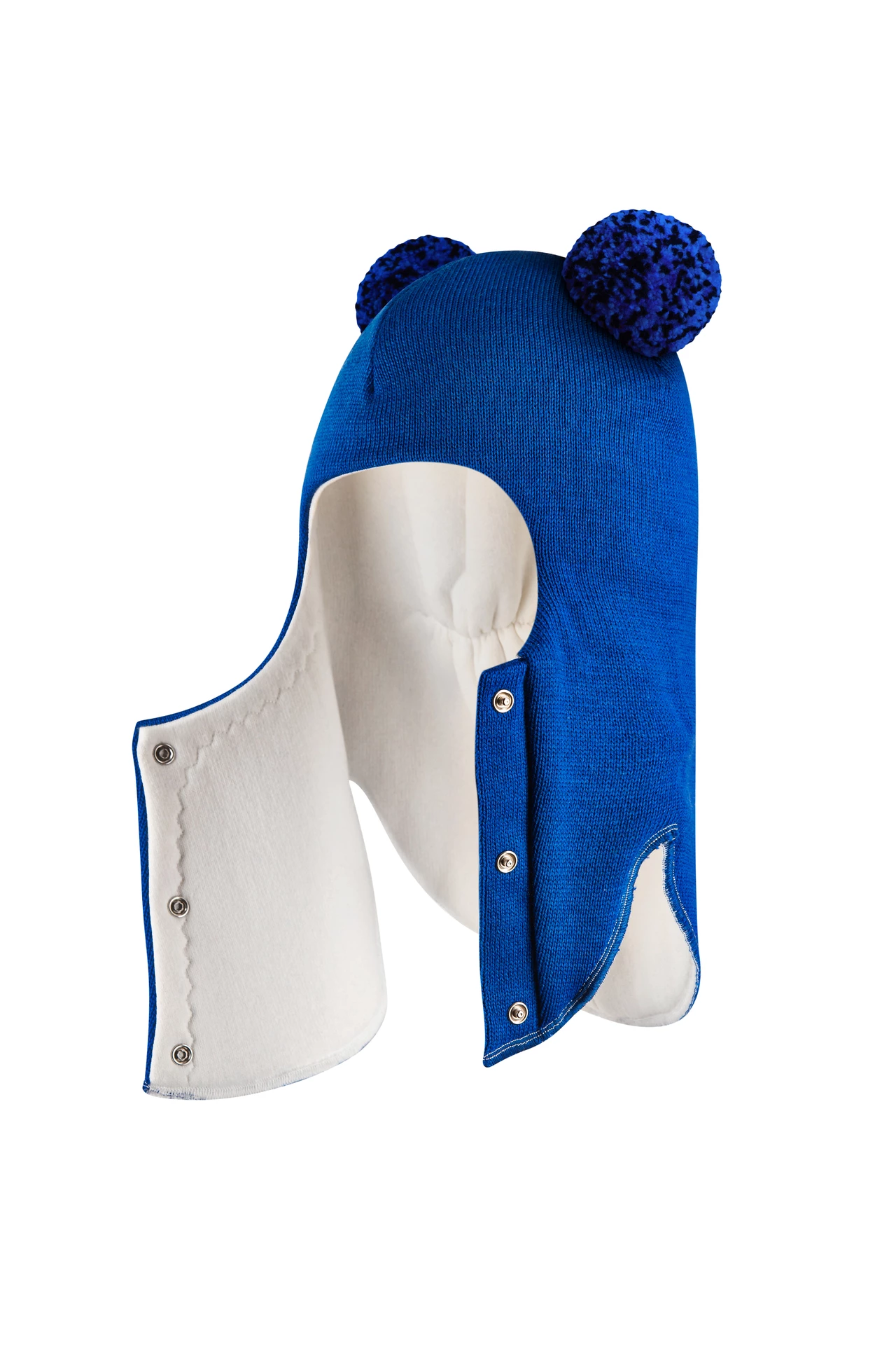 Зимова шапочка-шолом Corona.hm "Пандочка з помпонами МЕЛАНЖ" на кнопочках електрик