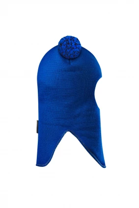 Зимова шапочка-шолом Corona.hm "Пандочка з помпонами МЕЛАНЖ" на кнопочках електрик