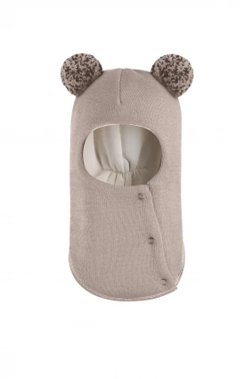 Зимова шапочка-шолом Corona.hm "Пандочка з помпонами МЕЛАНЖ" на кнопочках лате