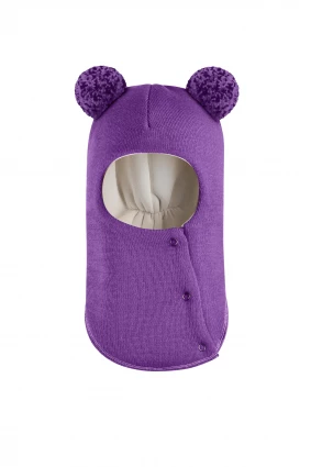 Зимова шапочка-шолом Corona.hm "Пандочка з помпонами МЕЛАНЖ" на кнопочках фіалка