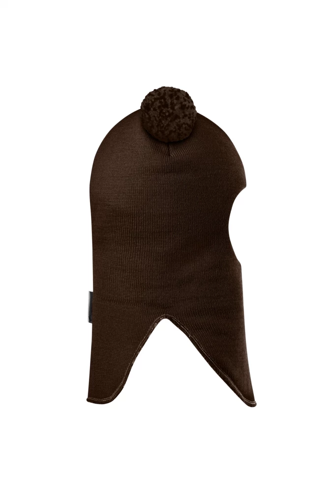 Зимняя шапочка шлем Corona.hm "Пандочка с помпонами МЕЛАНЖ" на кнопочках шоколад