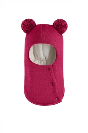 Зимова шапочка-шолом Corona.hm "Пандочка з помпонами МЕЛАНЖ" на кнопочках ягідний