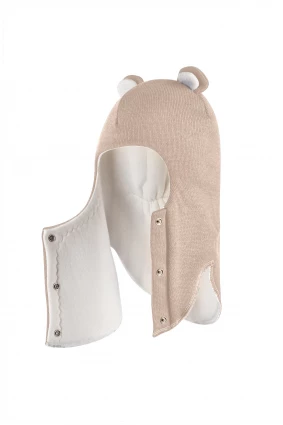 Зимняя шапочка-шлем Corona.hm "Мисс Мишутка" на кнопочках беж золотой