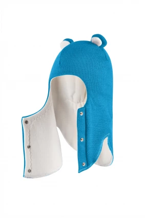 Зимова шапочка-шолом Corona.hm "Міс Ведмедиця" з кнопочками бірюза