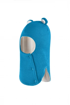 Зимняя шапочка-шлем Corona.hm "Мисс Мишутка" на кнопочках бирюза