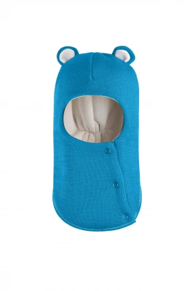 Зимняя шапочка-шлем Corona.hm "Мисс Мишутка" на кнопочках бирюза