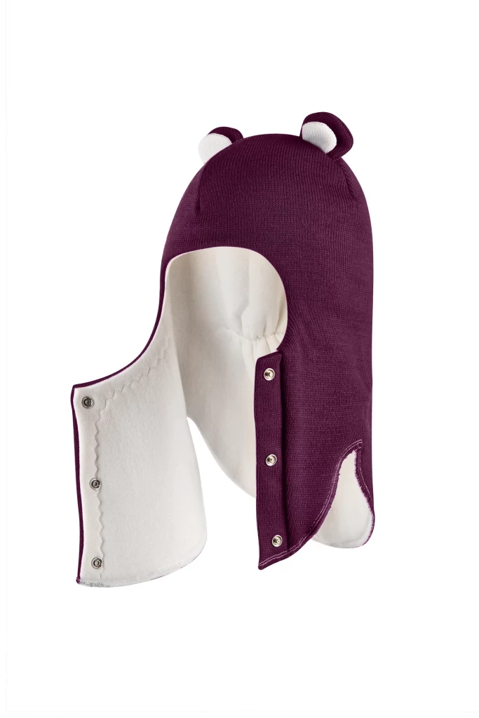 Зимняя шапочка-шлем Corona.hm "Мисс Мишутка" на кнопочках бордо