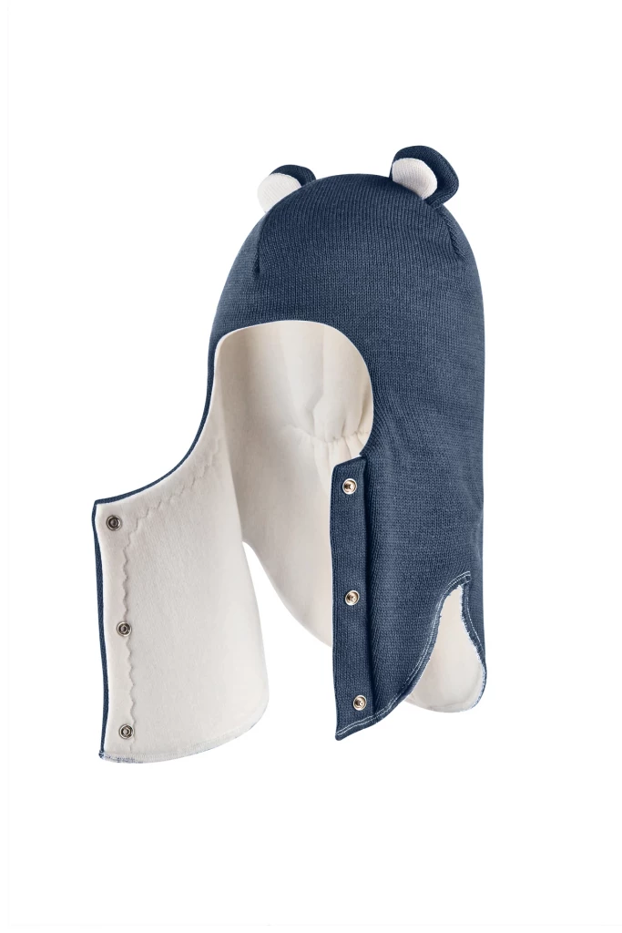 Зимняя шапочка-шлем Corona.hm "Мисс Мишутка" на кнопочках джинс