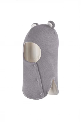 Зимняя шапочка-шлем Corona.hm "Мисс Мишутка" на кнопочках дымка