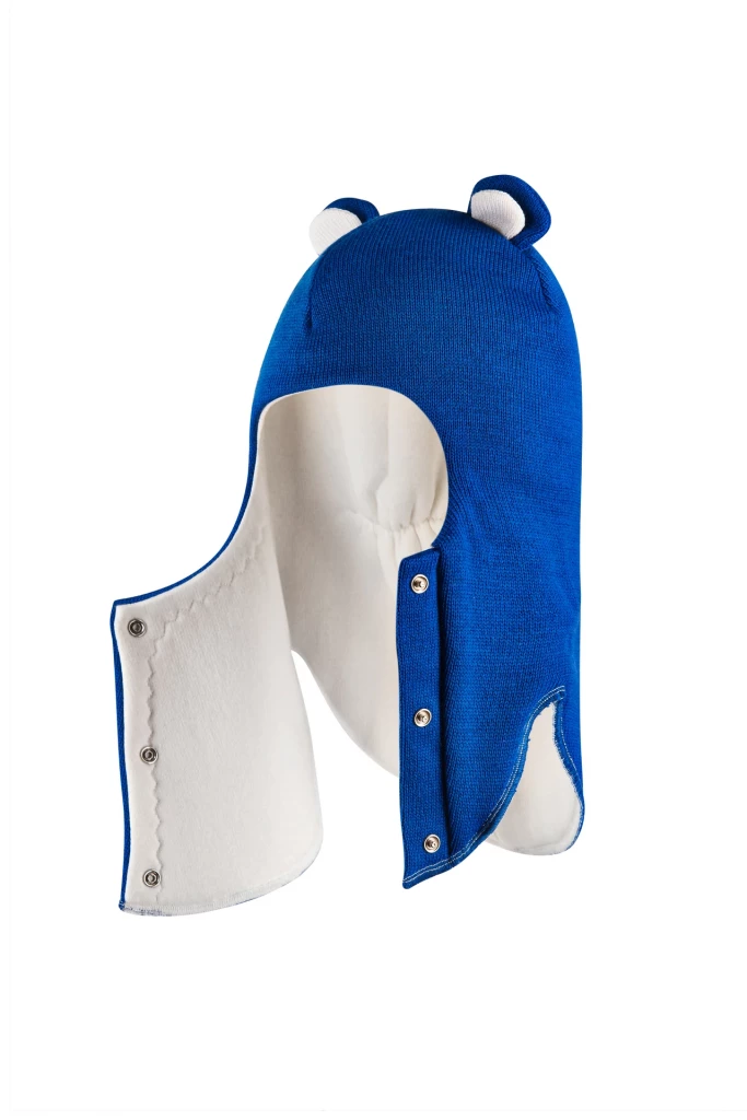 Зимняя шапочка-шлем Corona.hm "Мисс Мишутка" на кнопочках электрик