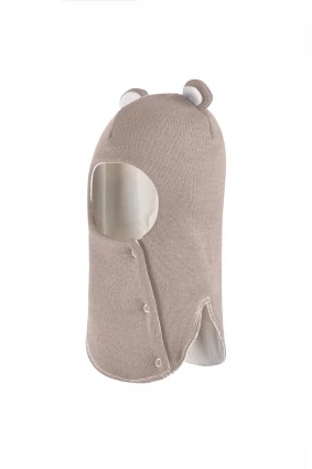 Зимняя шапочка-шлем Corona.hm "Мисс Мишутка" на кнопочках латте