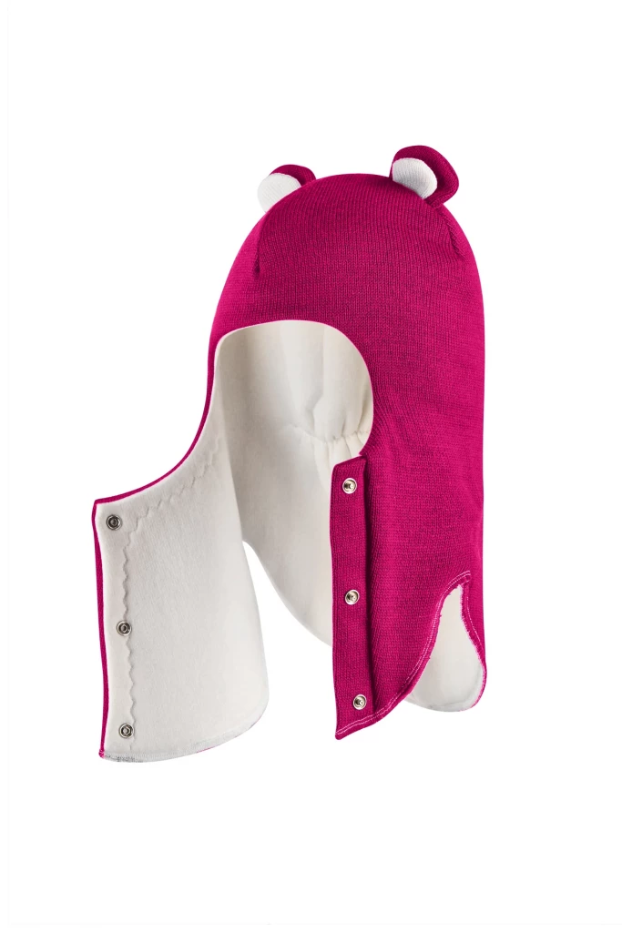 Зимняя шапочка-шлем Corona.hm "Мисс Мишутка" на кнопочках малина