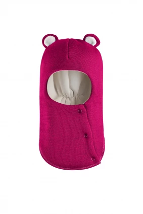 Зимняя шапочка-шлем Corona.hm "Мисс Мишутка" на кнопочках малина