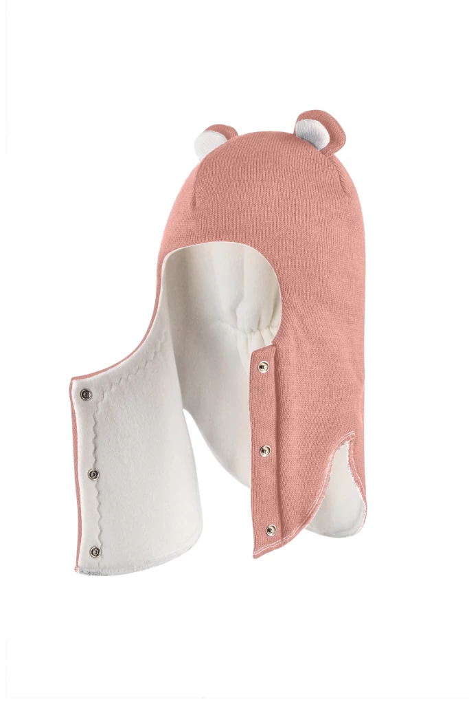 Зимняя шапочка-шлем Corona.hm "Мисс Мишутка" на кнопочках пудра