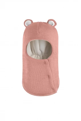 Зимняя шапочка-шлем Corona.hm "Мисс Мишутка" на кнопочках пудра