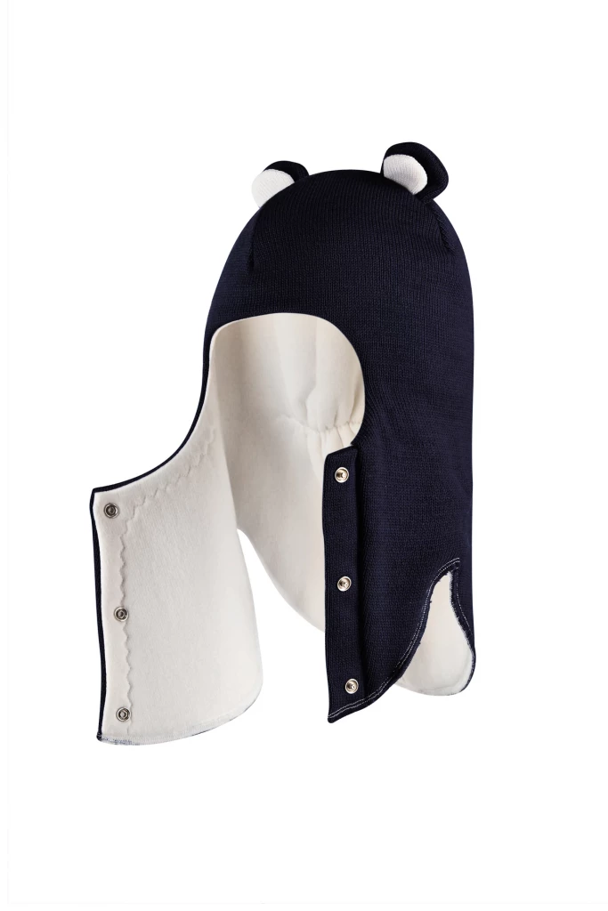 Зимняя шапочка-шлем Corona.hm "Мисс Мишутка" на кнопочках синий