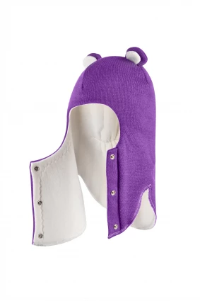 Зимняя шапочка-шлем Corona.hm "Мисс Мишутка" на кнопочках фиалка