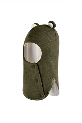 Зимняя шапочка-шлем Corona.hm "Мисс Мишутка" на кнопочках хаки