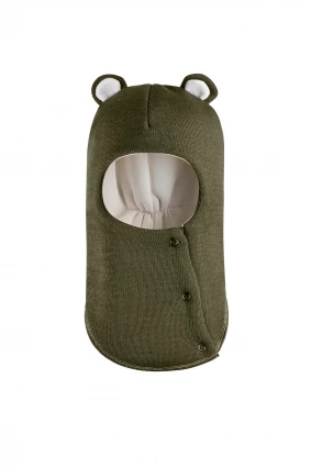 Зимняя шапочка-шлем Corona.hm "Мисс Мишутка" на кнопочках хаки