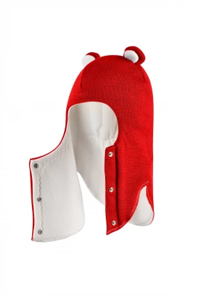 Зимняя шапочка-шлем Corona.hm "Мисс Мишутка" на кнопочках красный