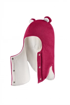 Зимняя шапочка-шлем Corona.hm "Мисс Мишутка" на кнопочках ягодный
